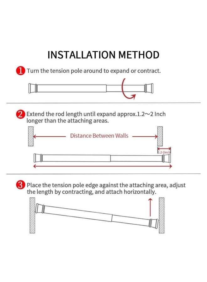 Blu-Pier Tech 2 Pack Curtain Rod Adjustable 28-43 Inches，5/8" Diameter， White，Small Short Expandable Spring Loaded Tension Rods For Window, Bathroom, Cupboard,Kitchen - Image 4